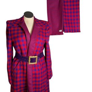 Vintage 80's 3piece set Carlisle 100% wool houndstooth print long coat scarf